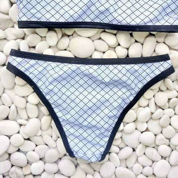 NWT Plaid Bandeau Two Piece Bikini Set in Black and White - Picture 7 of 9